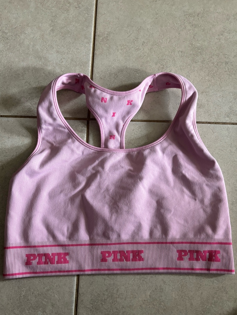 PINK Victoria's Secret Light Pink Racerback Sports Bra with Pink Logo Band